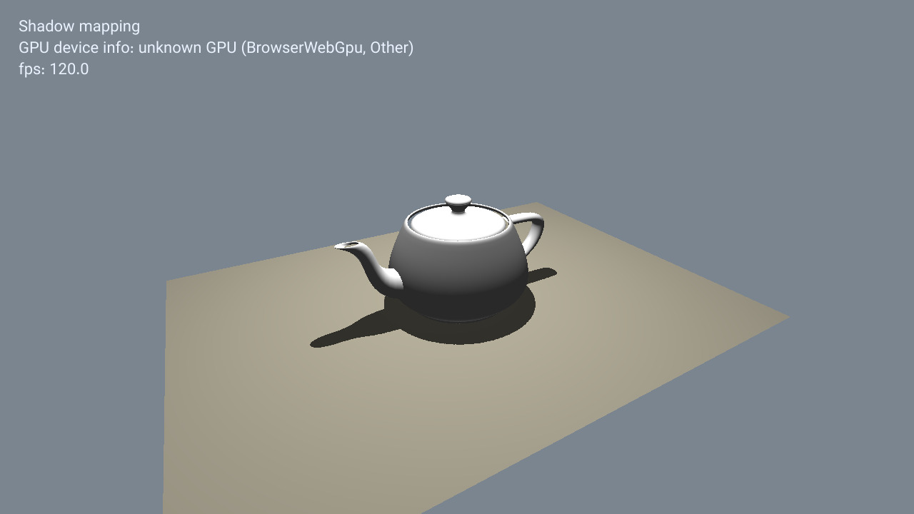 A white teapot casting a long dark shadow across a beige floor against a gray background