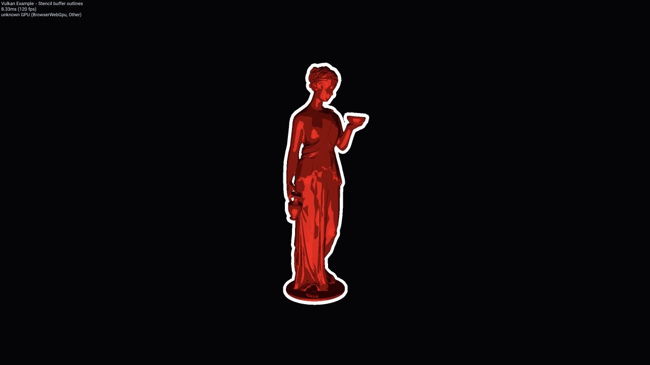 Red toon-shaded Venus statue edged with a white stencil buffer outline